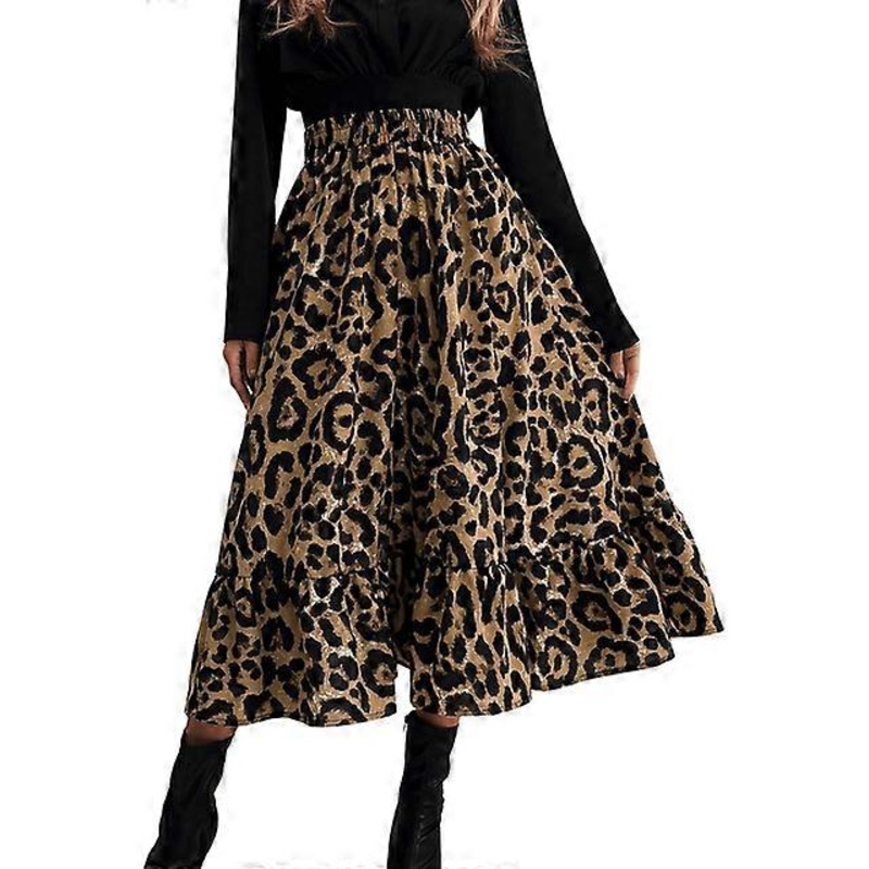JWL-Female Midi Skirt Adults Leopard/ Flower Print High Waist Rufflle Skirt Summer Dress for Women S/M/L/XL | Fruugo SG