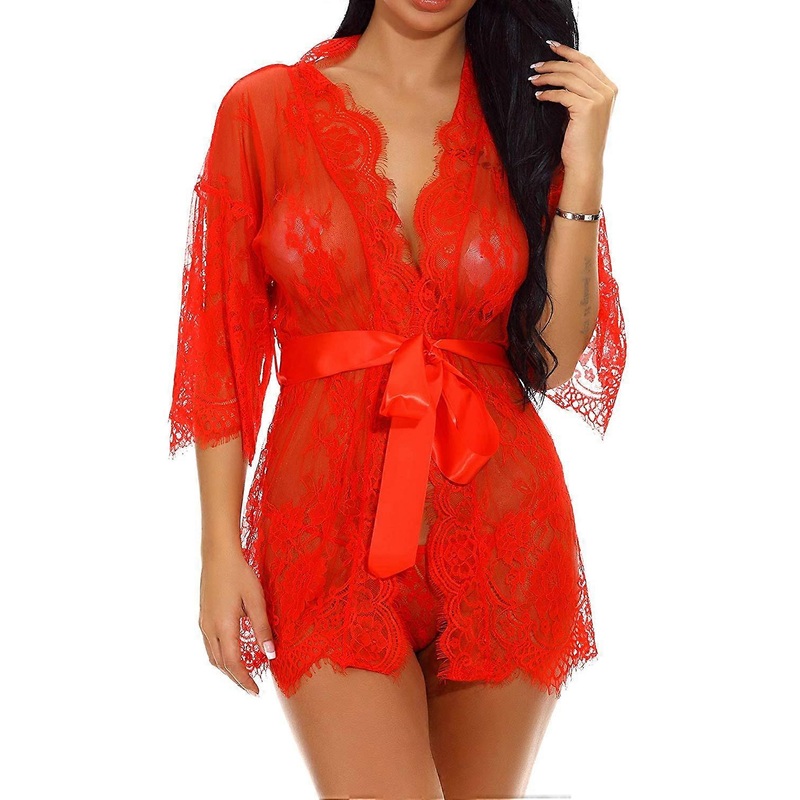 Lingerie for Women Sexy Long Lace Dress Sheer Gown See Through Kimono Robe | Fruugo SG