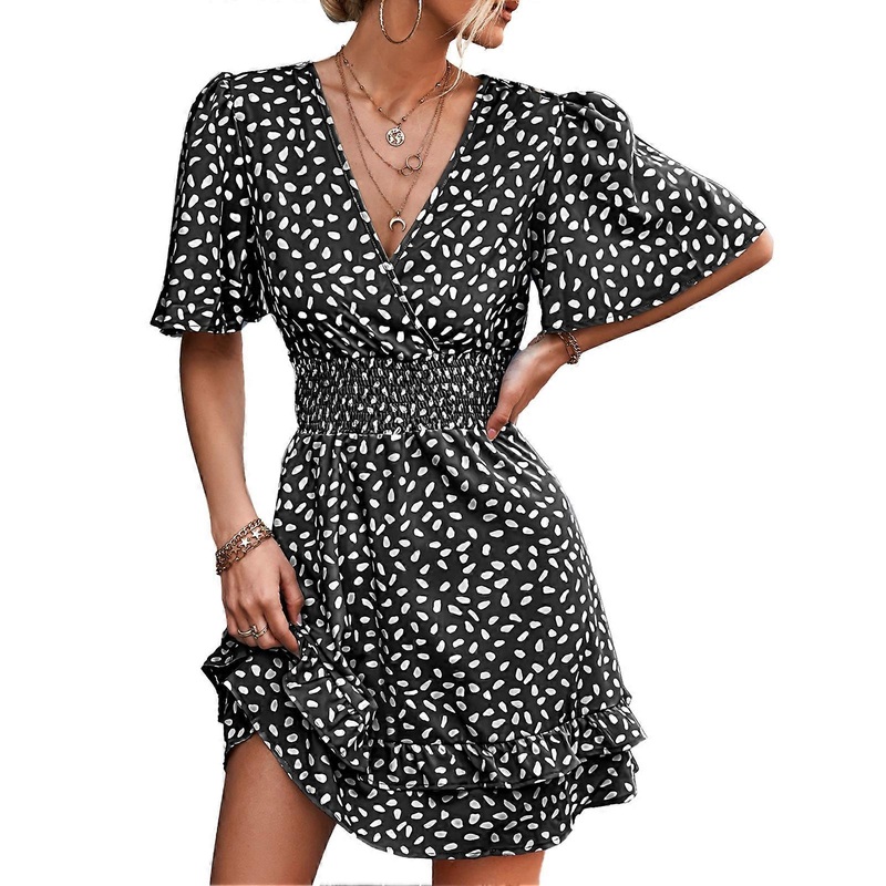 One Piece Dress Floral Print Ruffle Sleeve Women’s Summer Casual Dress for Daily Wear Black XL_-sy_-sy | Fruugo SG