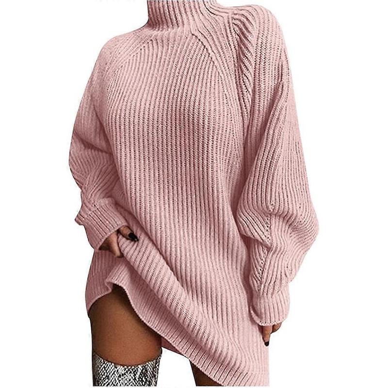 Shoulder sleeve half turtleneck sweater dress–pink–L | Fruugo SG