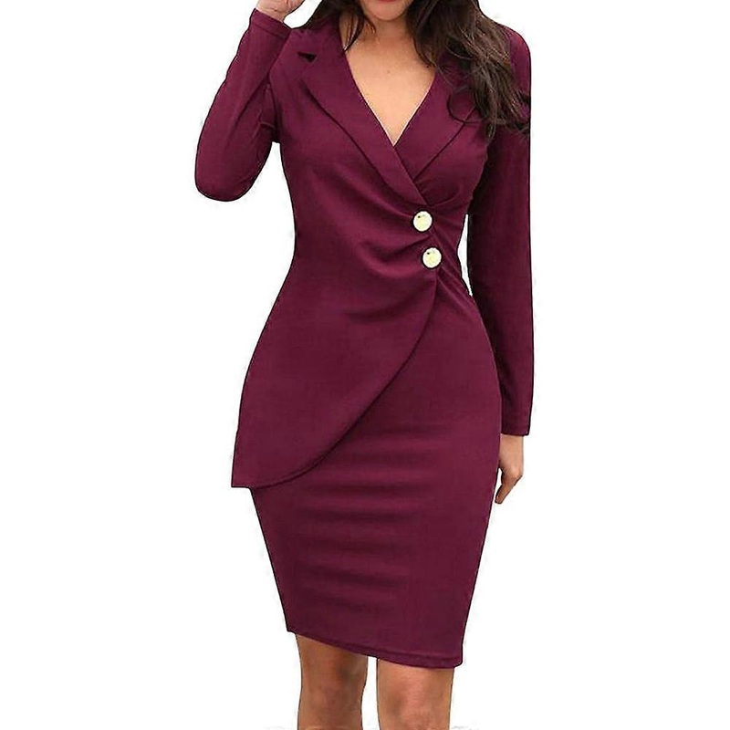 Slim hip bottoming professional dress–Wine red—XL | Fruugo SG