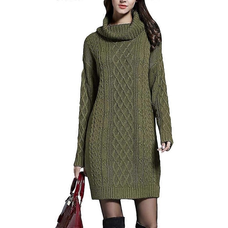 Sweater dress women’s knitted dress turtleneck long sleeve stretch sweater dress long knitted sweater elegant mini dress for winter (L) | Fruugo SG
