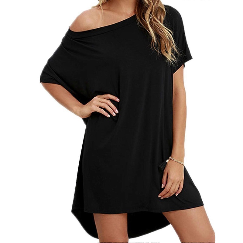 T Shirt Dress Scoop Neck Short Sleeve Soft Modal Loose Casual Vivid Color Plus Size Shirt Dress for Party Travel Black M_-sy_-sy | Fruugo SG