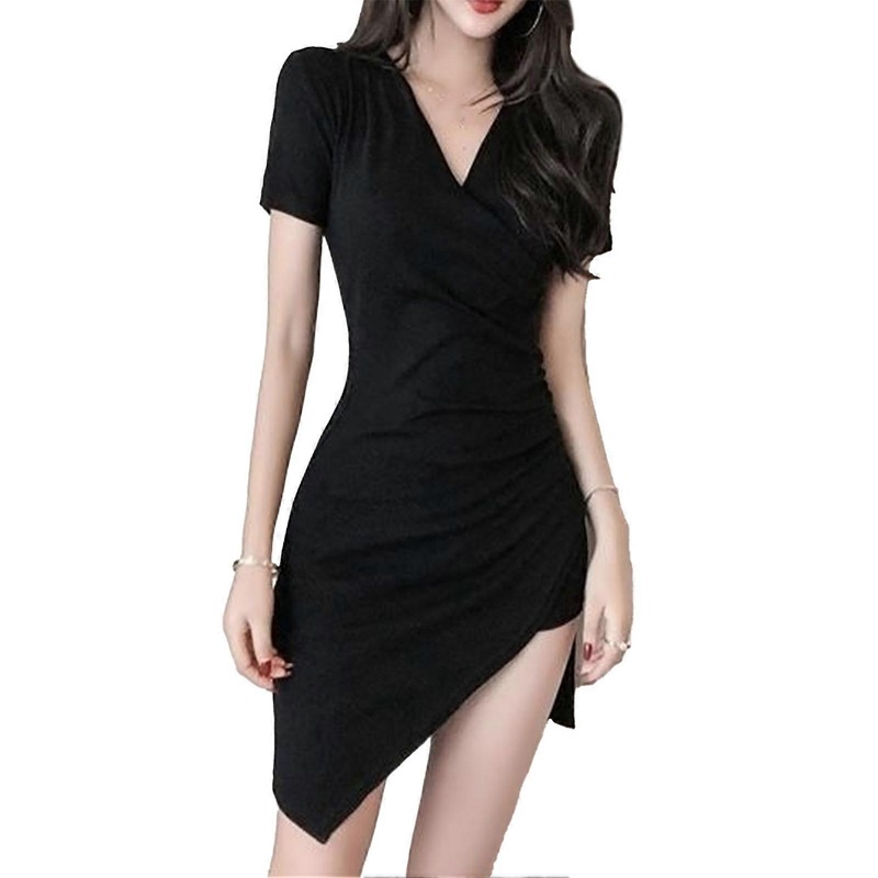 V Neck Dress Fashion Slim Bodycon Short Sleeve Solid Color for Women Summer Vacation Work Party | Fruugo SG