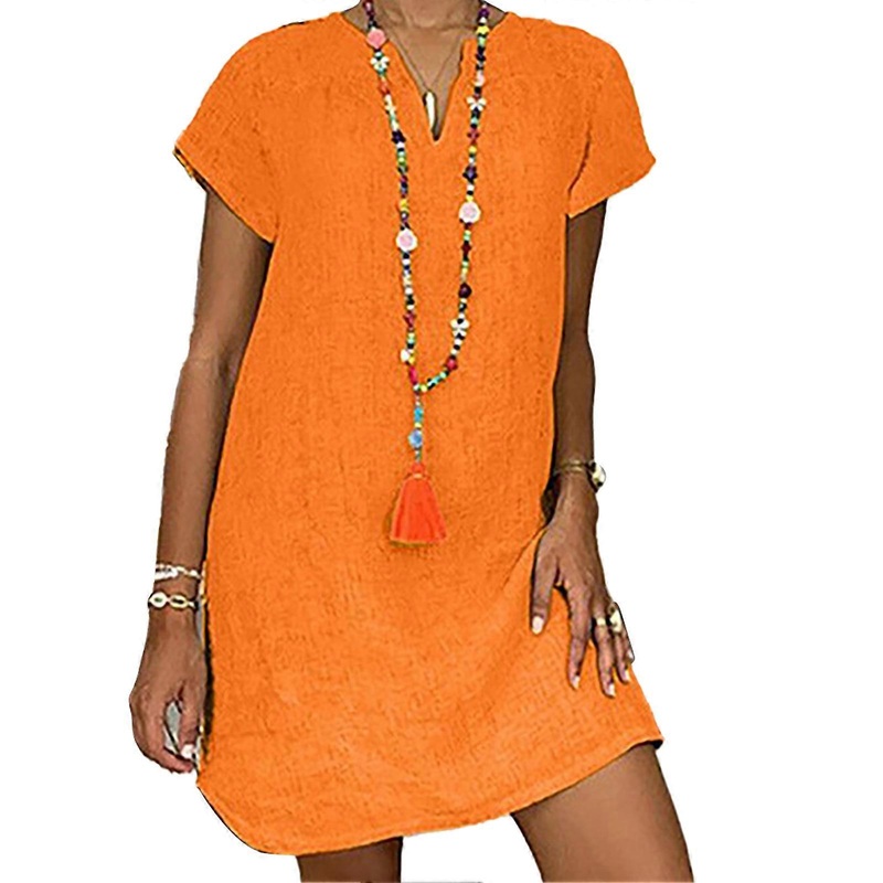 V Neck Short Sleeve Dress Casual Loose Fashion Soft Elastic Simple Flowy Shirt Dress for Summer Orange L | Fruugo SG