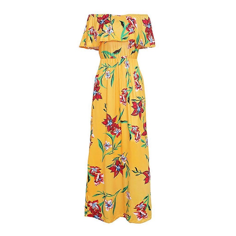Women 2019 Summer Holiday Boho Elegant Off shoulder Floral Print Maxi Long Tunic  Yellow | Fruugo SG