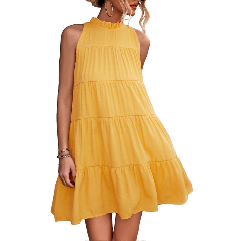 Women High Neck Sleeveless Dress A Line Swing Casual Dress Halter Neck Tie Back Dress for Women Yellow S | Fruugo SG