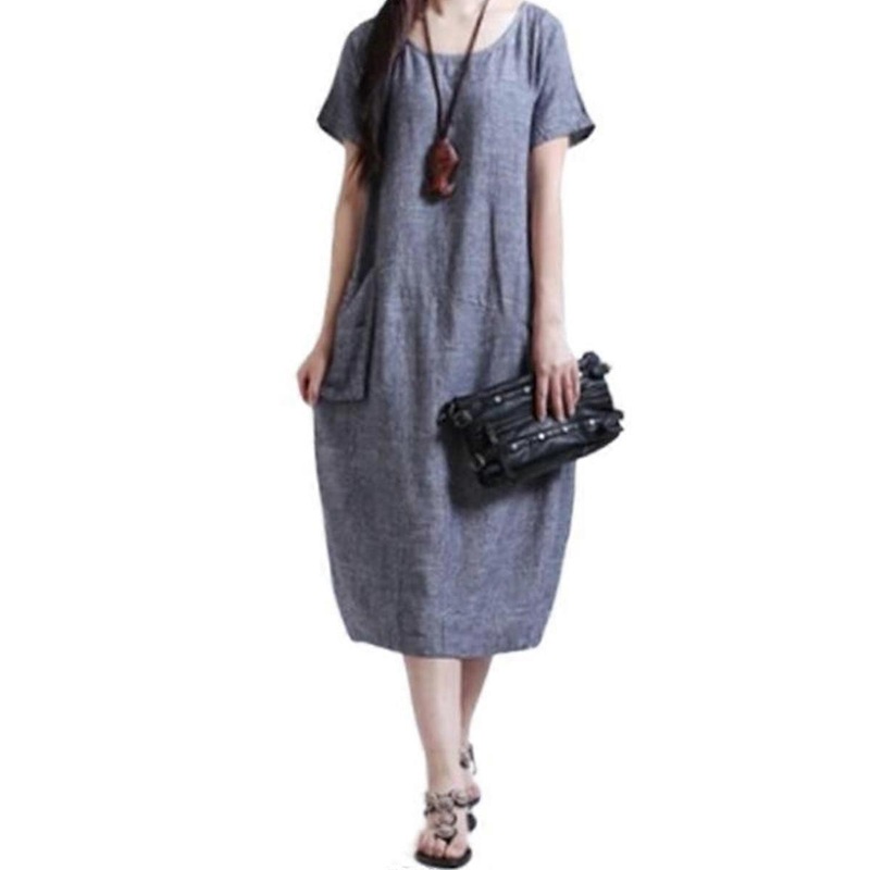 Women Loose Crewneck Short Sleeve Pockets Tunic Long Shirt Kaftan Dress | Fruugo SG