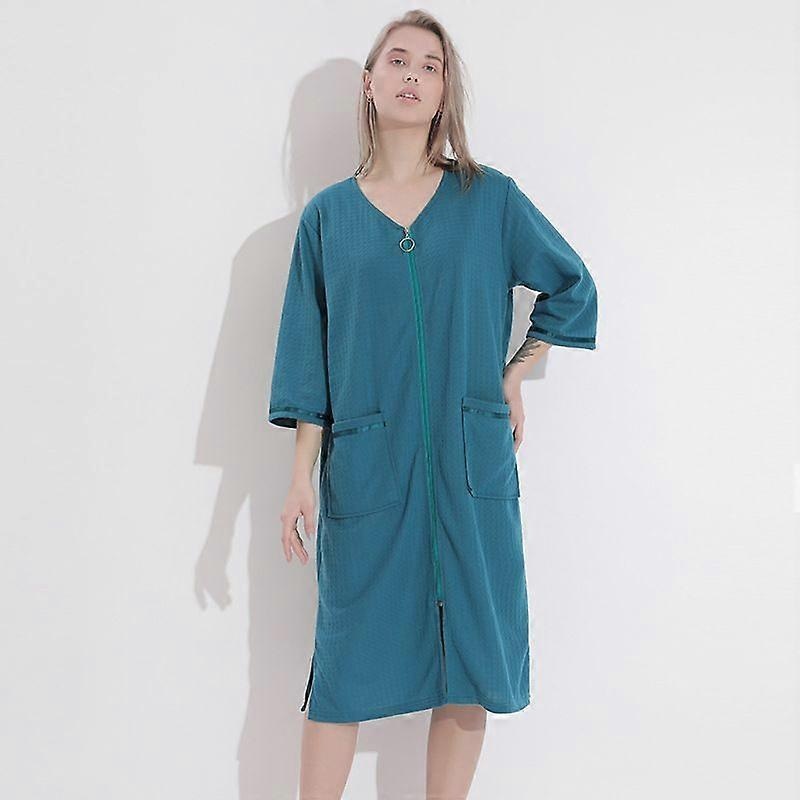 Women Robe Zipper Front House Coat 3/4 Sleeve Nightgown Bathrobe Ladies Lounge Dress Sleepwear with Pockets | Fruugo SG