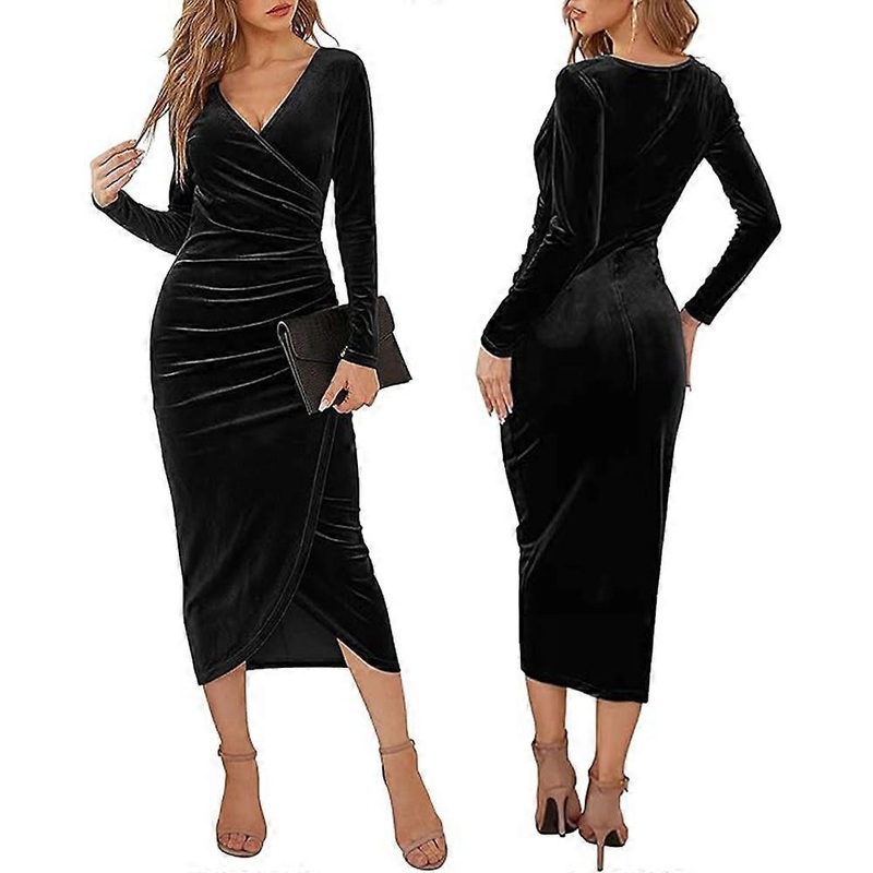 Women’s figure-hugging long dress V-neck long sleeve sexy cocktail dress | Fruugo SG