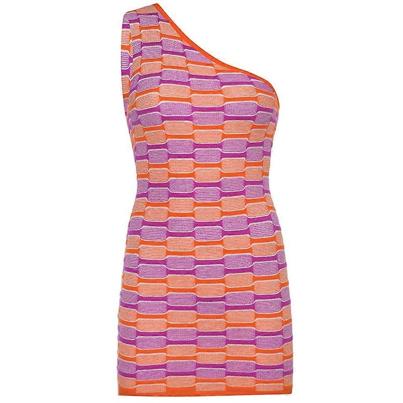 Women Summer Sexy Cutout One Shoulder Sleeveless Bodycon Mini for Tank Dress Harajuku Contrast Color Plaid Knitted Irregular Party Clubwear  S | Fruugo SG