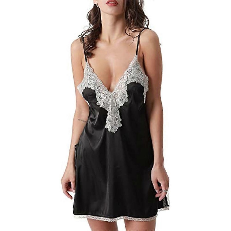 Womens Deep V Neck Lace Nightgown Slip Satin Sleepwear Nightdress | Fruugo SG