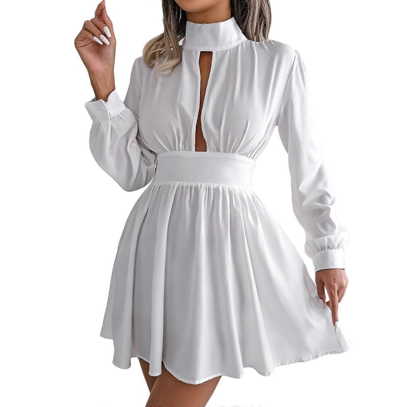 Womens Loose Fit Dress Lace Sleeve Chiffon Casual Tunics Dress Long Sleeve O-Neck A-Line Mini Dress Ruffle Flowy Dress  White M | Fruugo SG
