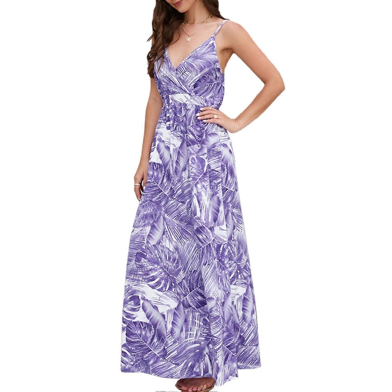 Womens Slip Dress Bohemian Style Spaghetti Strap V Neck High Waist Flower Prints Maxi Dress for Party Wedding Travel Purple L_-sy_-sy | Fruugo SG