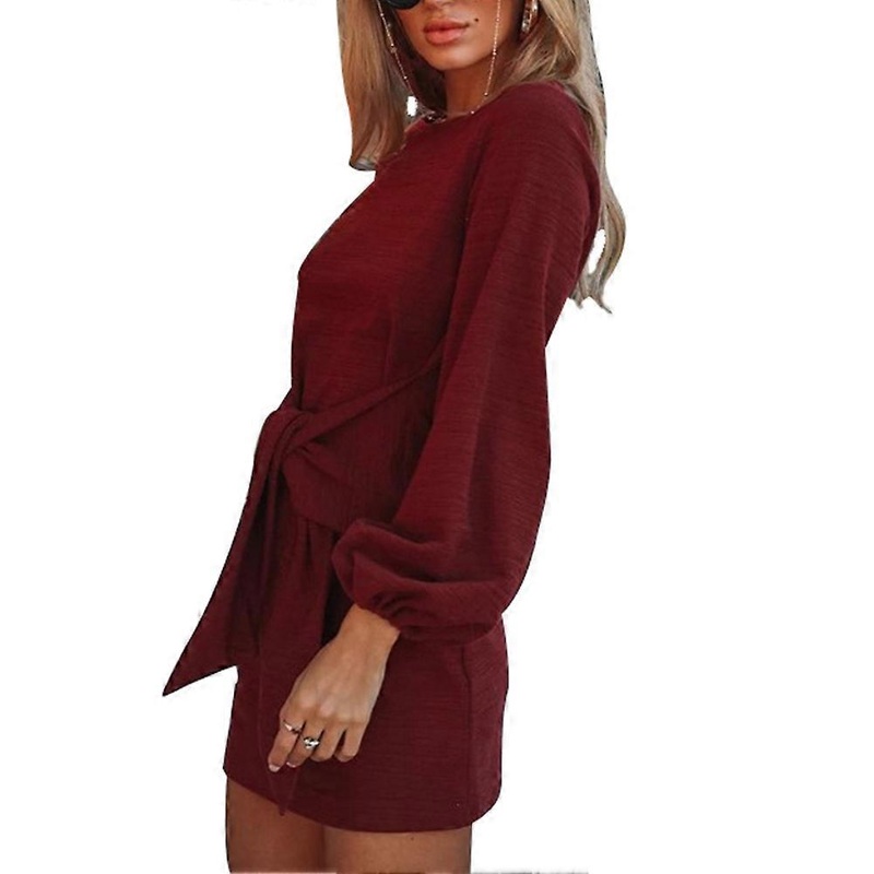 Casual Fashion Women Girl Bandage Solid Color Long Sleeve Dress Winter Autumn (Red S) | Fruugo SG