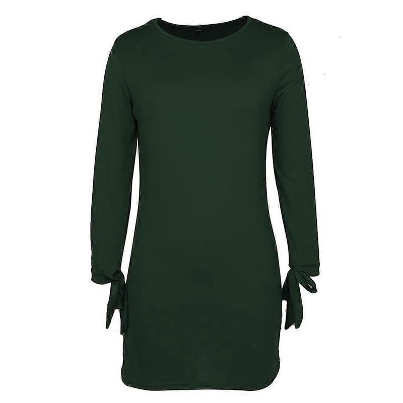 Fashion Women Elegant Solid Color Knotted Dress Round Neck Long Sleeve Slim DressGreen  XXL | Fruugo SG