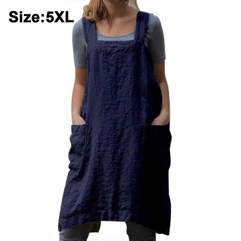 Fong Fong Loose Home Clothes Cotton Linen Apron for women Cross Back Apron Pinafore Dress for Baking Cooking Gardening Work | Fruugo SG
