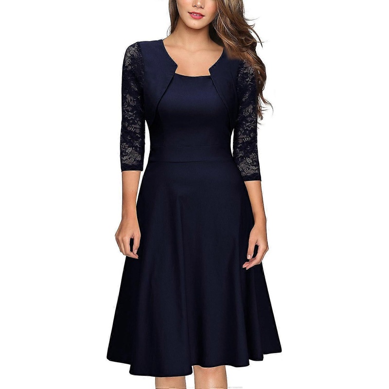 Miusol Women’s Vintage Square Neck Floral Lace 2/3 Sleeve Cocktail Swing Dress | Fruugo SG