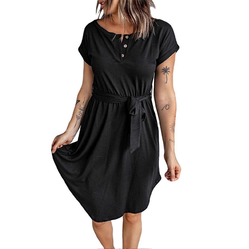 Short Sleeve Dress Fashion Casual Machine Washable Skin Friendly Breathable Women Dress for Summer Black XXL | Fruugo SG