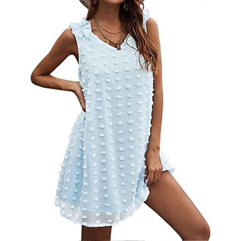 Sleeveless Dress Casual Short Dress V Neck Breathable Soft Dot for Women Female Girl Summer Light Blue XXL | Fruugo SG
