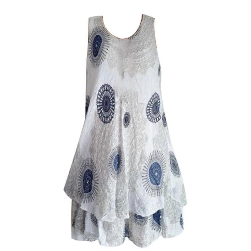Women Floral Print Dress Double Layers Sleeveless Round Neck Summer Dress (White 4XL) | Fruugo SG
