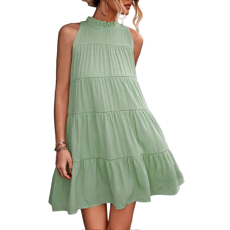 Women High Neck Sleeveless Dress A Line Swing Casual Dress Halter Neck Tie Back Dress for Women Green M | Fruugo SG