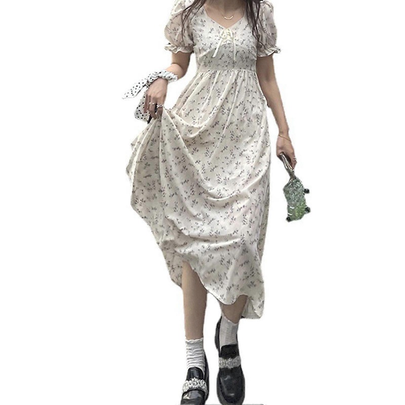 Women Puff Sleeve Floral Dress Fashionable Beautiful Gentle Soft Breathable Lady Dress for Summer | Fruugo SG