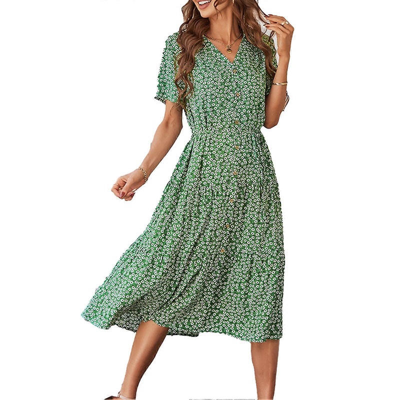 Women Summer Deep V Neck Casual Dress High Rise Lace Up Waist Short Sleeve Dress for Leisure Daily Life Green S | Fruugo SG