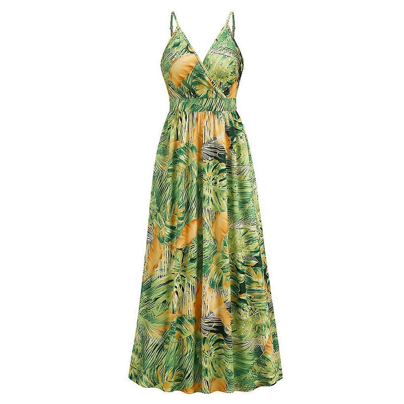 XL Womens Sexy Spaghetti Strap Deep V Neck Floral Boho Criss Cross Backless Chiffon Beach Party Long Maxi Dress | Fruugo SG