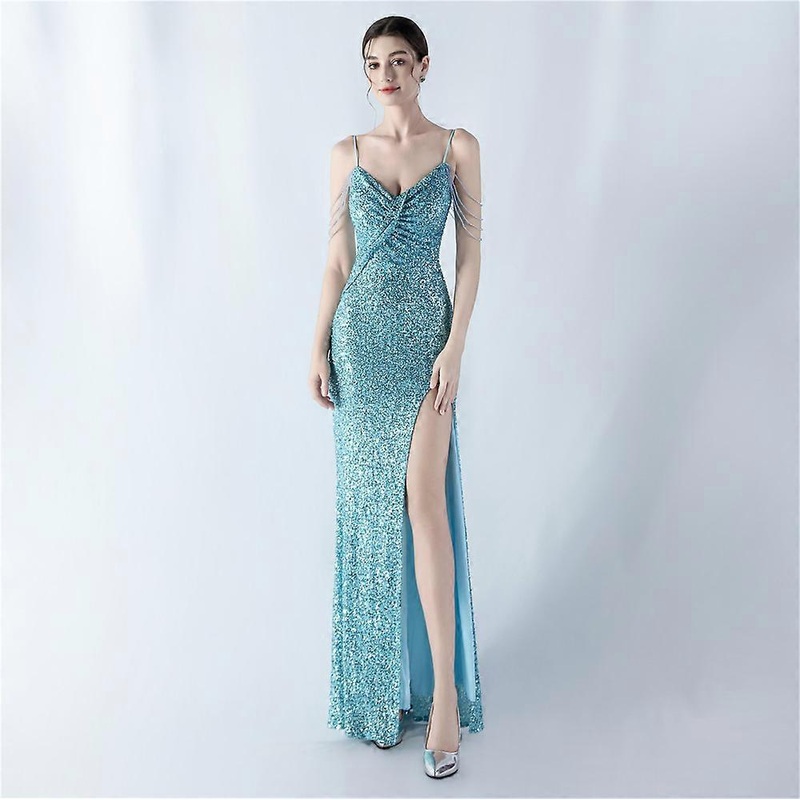 elegant woman party wear Sequin evening Dress deep V new fashion design dinner dress side slit  | Fruugo SG