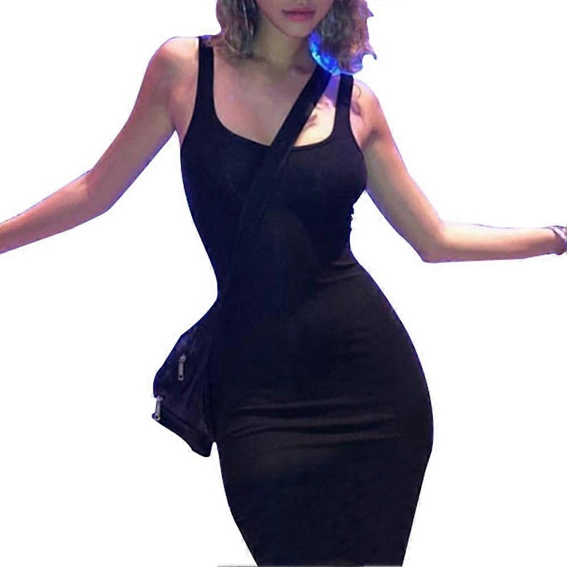 Fashion Women One-piece Spaghetti Strap Backless Solid Color Long Dress (Black L) | Fruugo SG