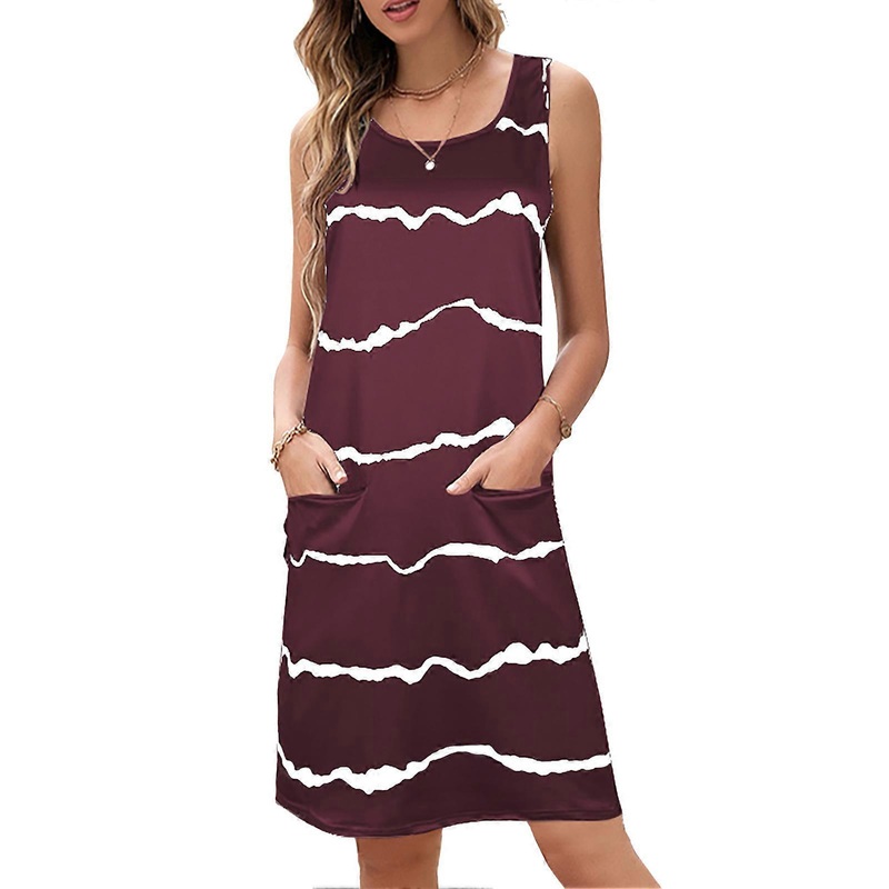 Stripe Sleeveless Dress Casual Loose Sides Pockets Simple Crewneck Summer Stripe Dress | Fruugo SG