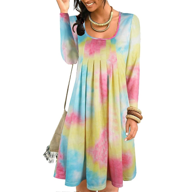 Tie Dye Dress Women’s Loose Casual Polyester Round Neck Long Sleeve Autumn Clothing | Fruugo SG