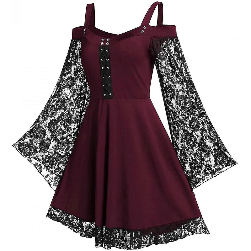 Vintage Lace Women Dress Plus Size Goth Bandage Ladies Cold Shoulder Sexy Dresses | Fruugo SG