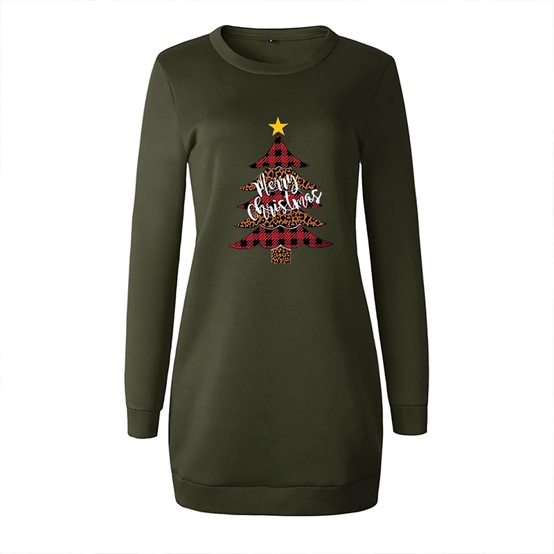 Women’s Christmas Printed Pullover Jumper Mini Dress Long Sleeve Crew Neck Casual Sweatshirt | Fruugo SG