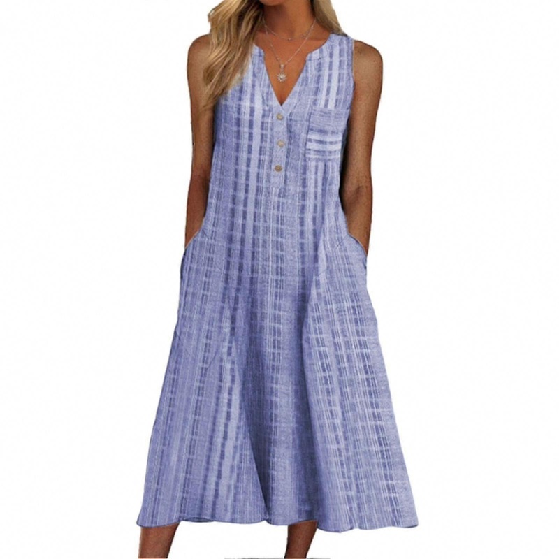 Women’s Summer Dress with Pockets Button Down Casual Loose Sleeveless Midi Dress | Fruugo SG