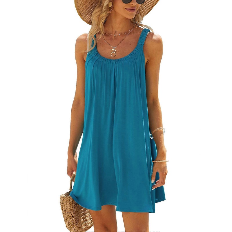 Women Summer Plus Size Tank Dress Sleeveless Elegant Loose Fitting Beach Tunic Dress Blue XL | Fruugo SG