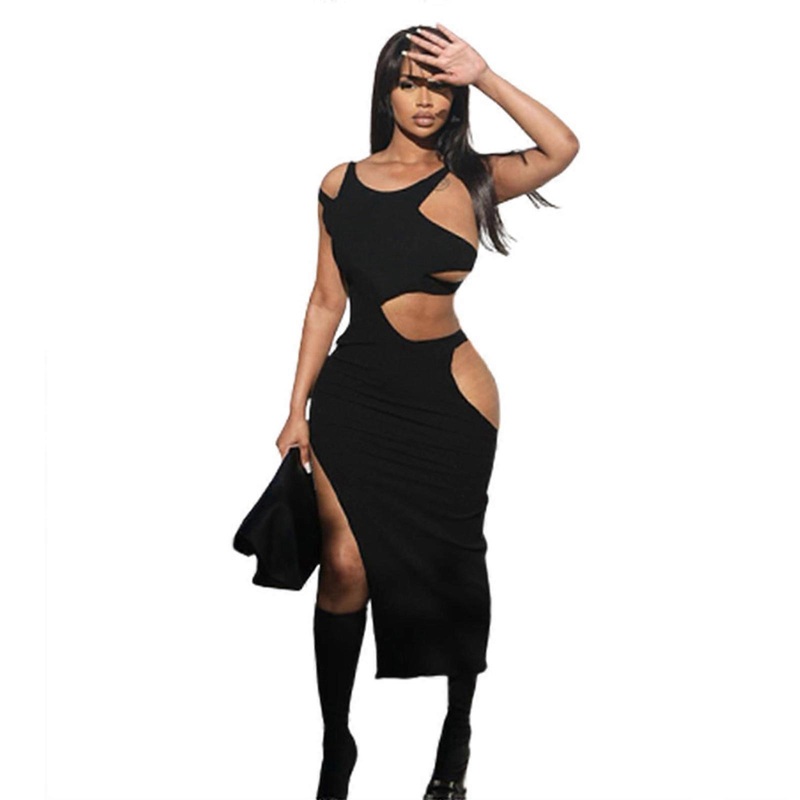 Womens Sexy Party Club Split Hip Dresses Bodycon Dress Sleeveless Slim-Fit Long Ruched Dress Sheer Tulle Cocktail Dress  Black S | Fruugo SG