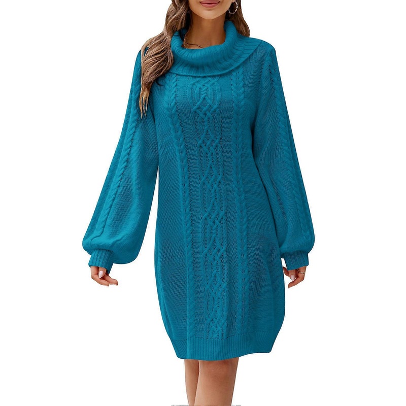 Womens Sweater Dress Cable Knit Turtleneck Pure Color Loose Shape Womens Tunic Sweater for Dating Party Street | Fruugo SG