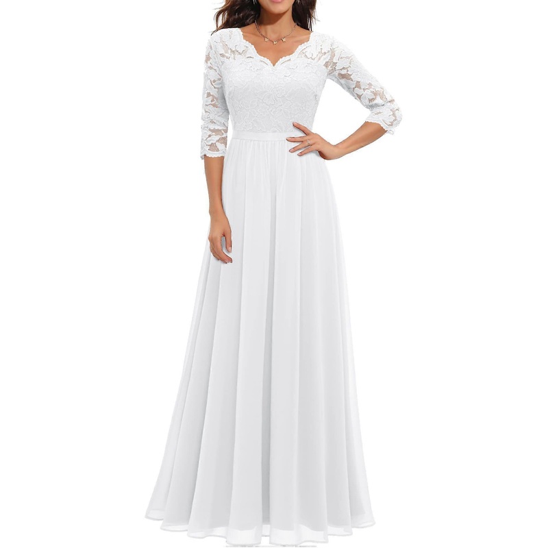 2023 New Lace patchwork long waistband noble dress | Fruugo SG