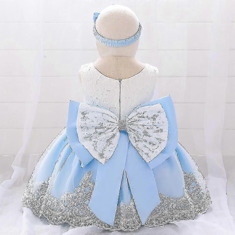 Flower Girls Bridesmaid Dress Baby Kids Party Lace Bow Wedding Dresses Princess Blue | Fruugo SG