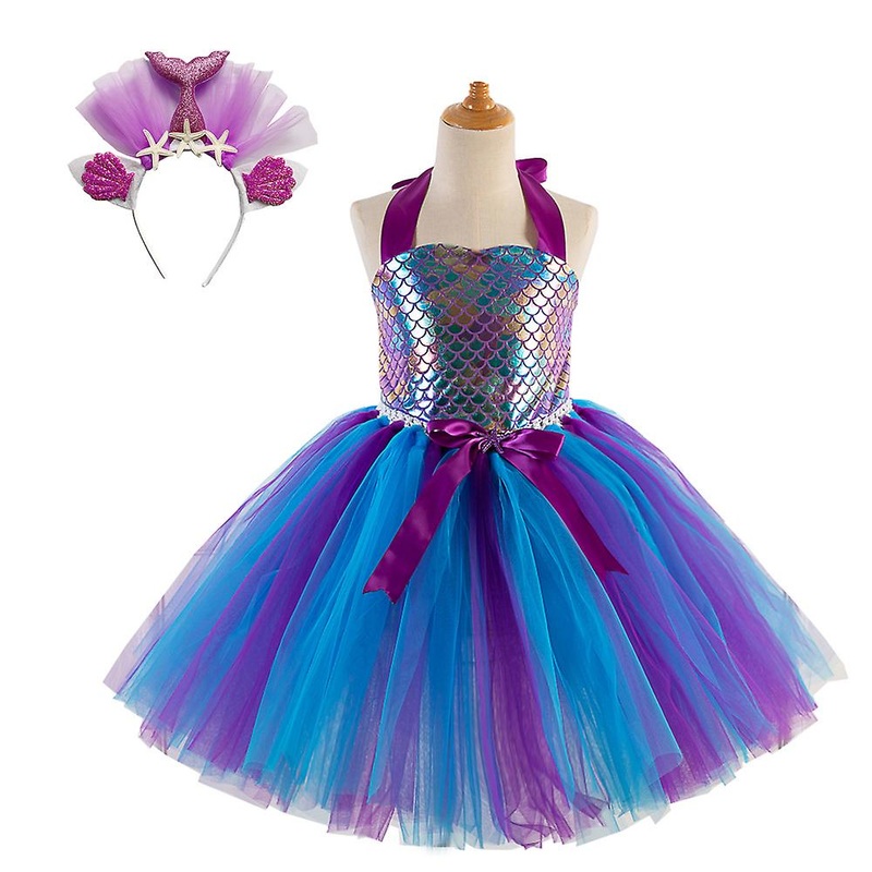 Girls Mermaid Dress Hand-tied Net Gauze Dress With Headgear | Fruugo SG