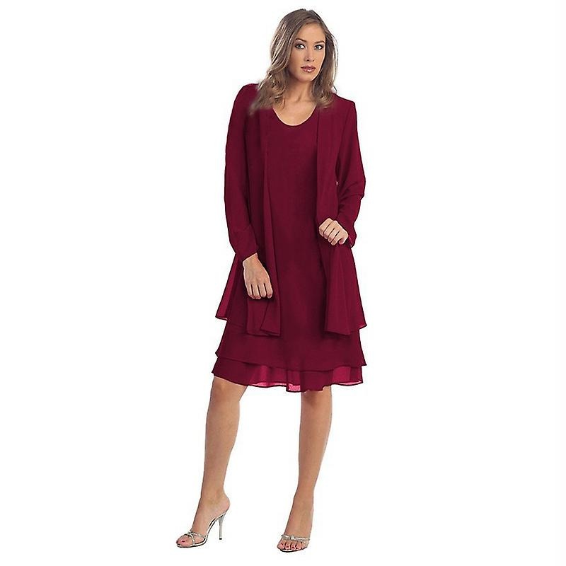 Ladies Chiffon Dress Set Round Neck Long Sleeve Two-piece Dress | Fruugo SG