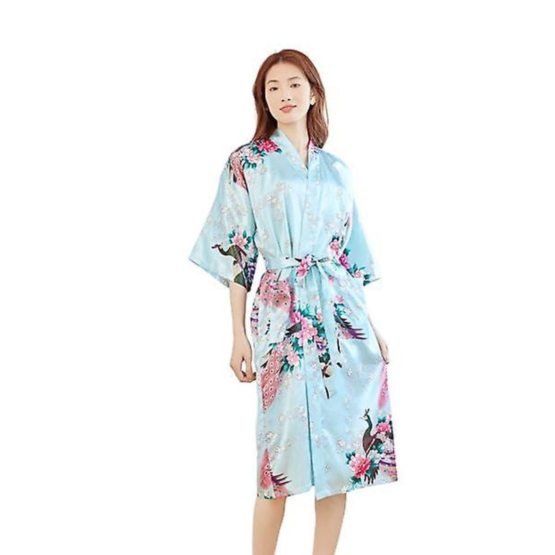 Ladies Ice Silk Nightgown Long Cardigan Gown Thin Bathrobe | Fruugo SG