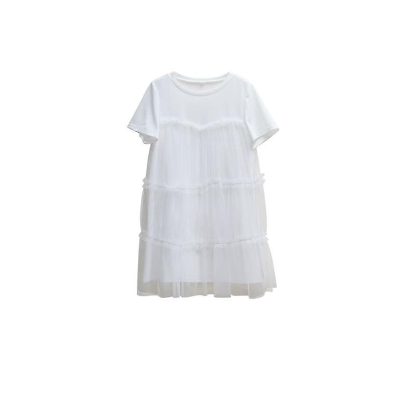 Mesh Panel Women Summer Elegant Round Neck Short Sleeve Solid Color Loose Dresses | Fruugo SG