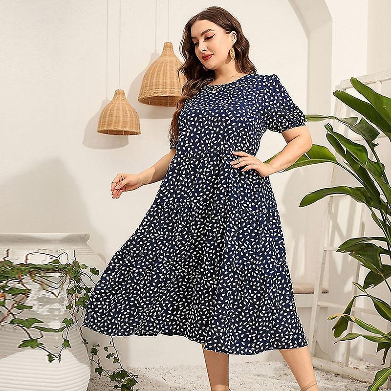 Plus Size Women’s Irregular Point Short Sleeve Dress Loose O Neck Large Swing Long Dress Xl-5xl | Fruugo SG