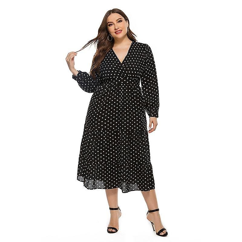 Spring Summer Loose Plus Size Women’s V-neck Long Sleeve Polka Dot Dress Xl-5xl | Fruugo SG