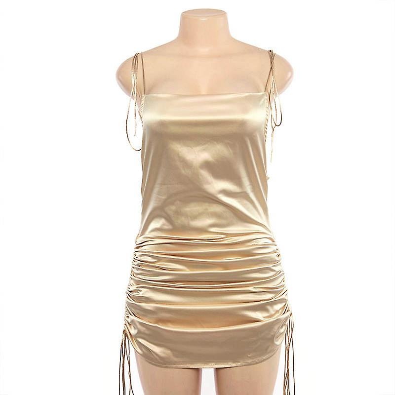 Spring Summer Sexy Shirring Dress Women Sleeveless Slim Satin Mini Hip Dress Ladies Short Backless Party Dresses | Fruugo SG