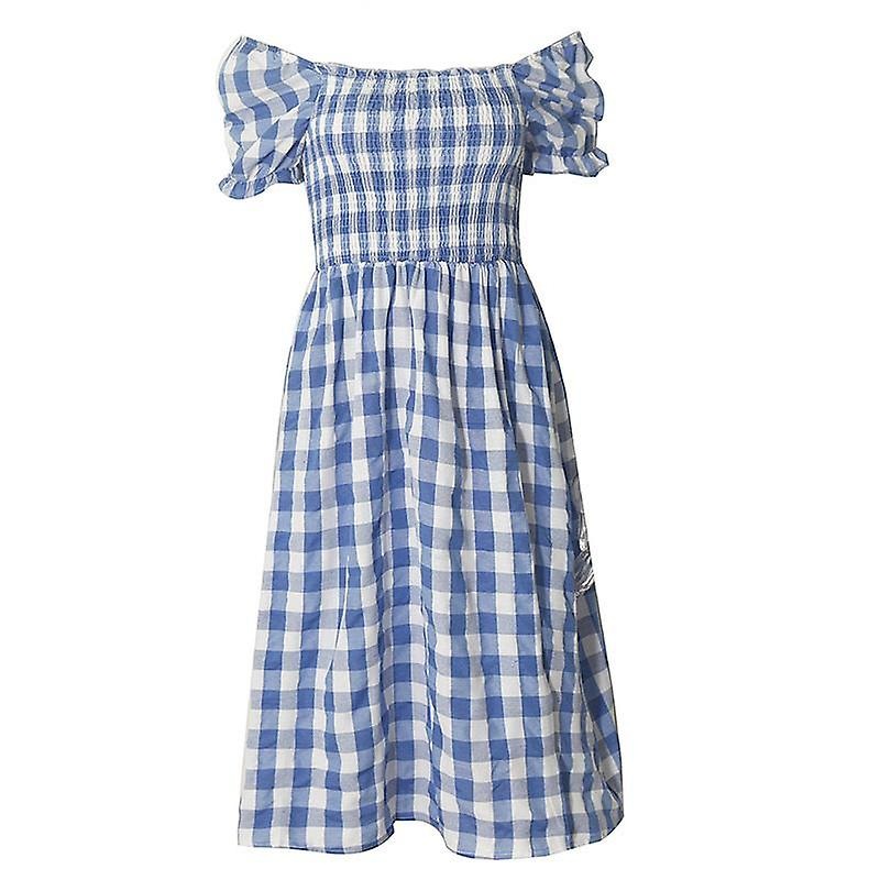 Summer Fall Check Pleated Split Middle Long Dress Mini Women Casual  Square Collar Csleeve High Waist Slim S-xl | Fruugo SG