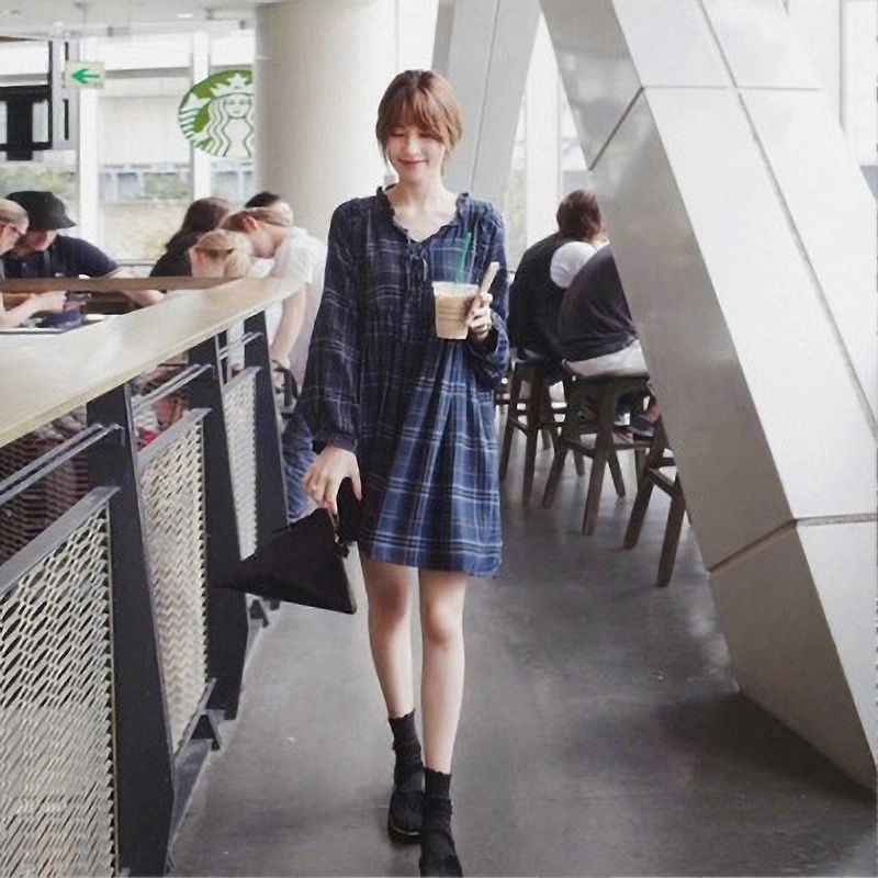 Women Long Sleeve Dress Simple Elegant Fashionable Loose Plaid Dress for Dating PartyL | Fruugo SG